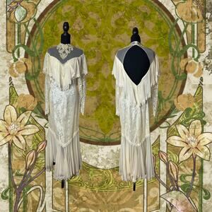 ✨ Late 1970s Boho Backless Beaded Wedding Dress – Illusion Sweetheart Neckline